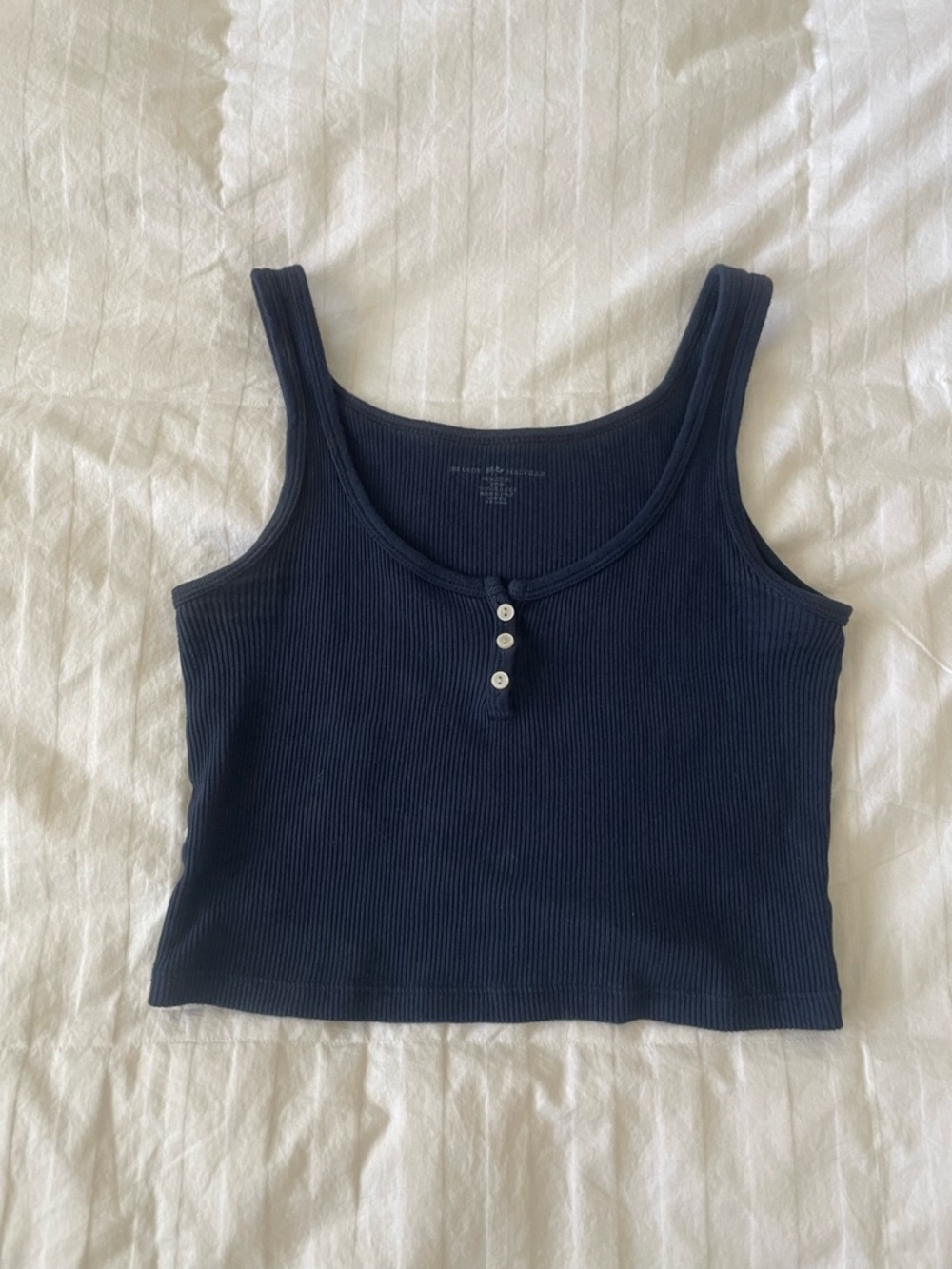 Brandy Melville Navy Henley Button Ribbed Tank Top